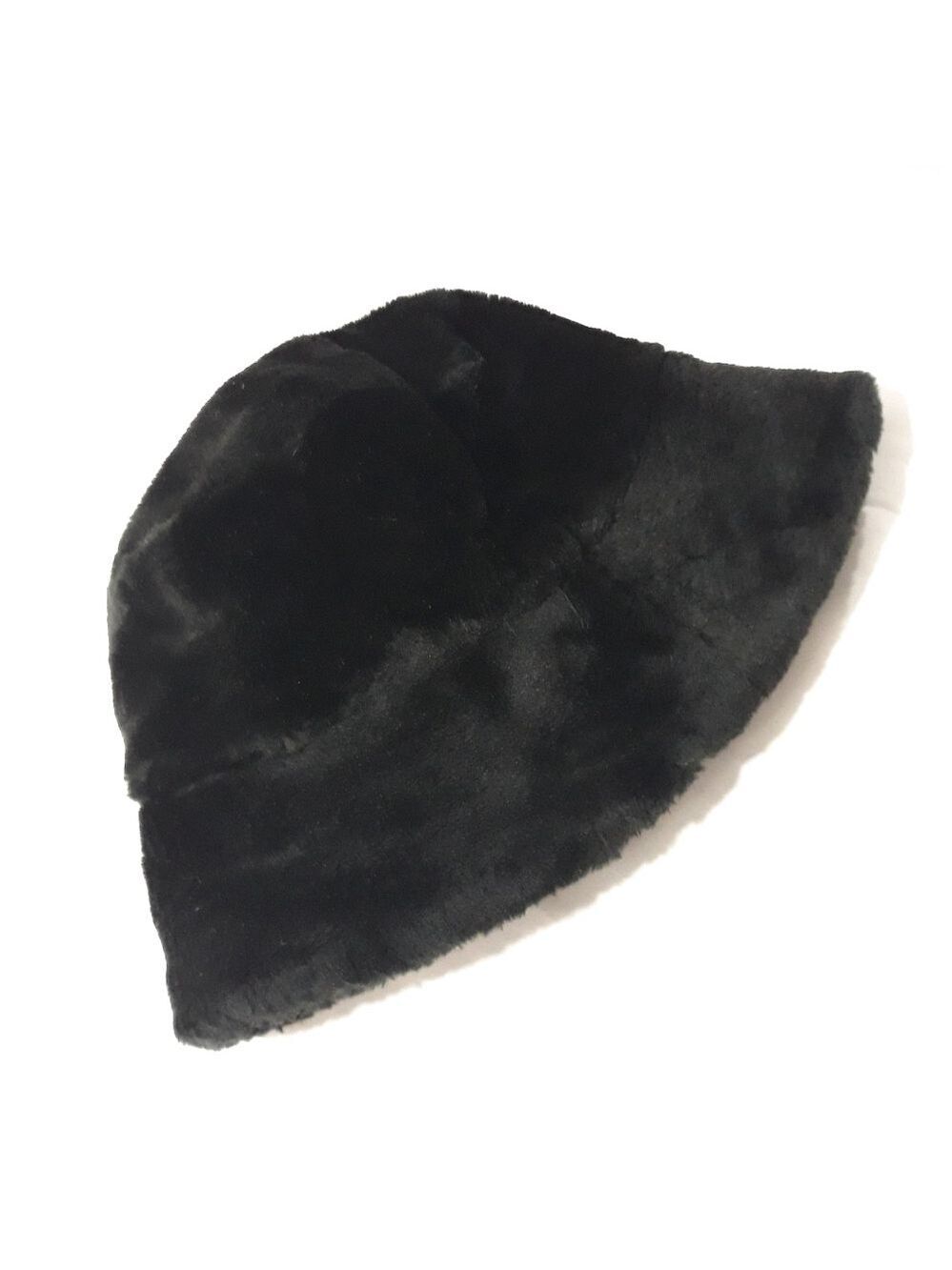 Vintage Black Faux Fur Bucket Hat Fully Lined Size L/ XL